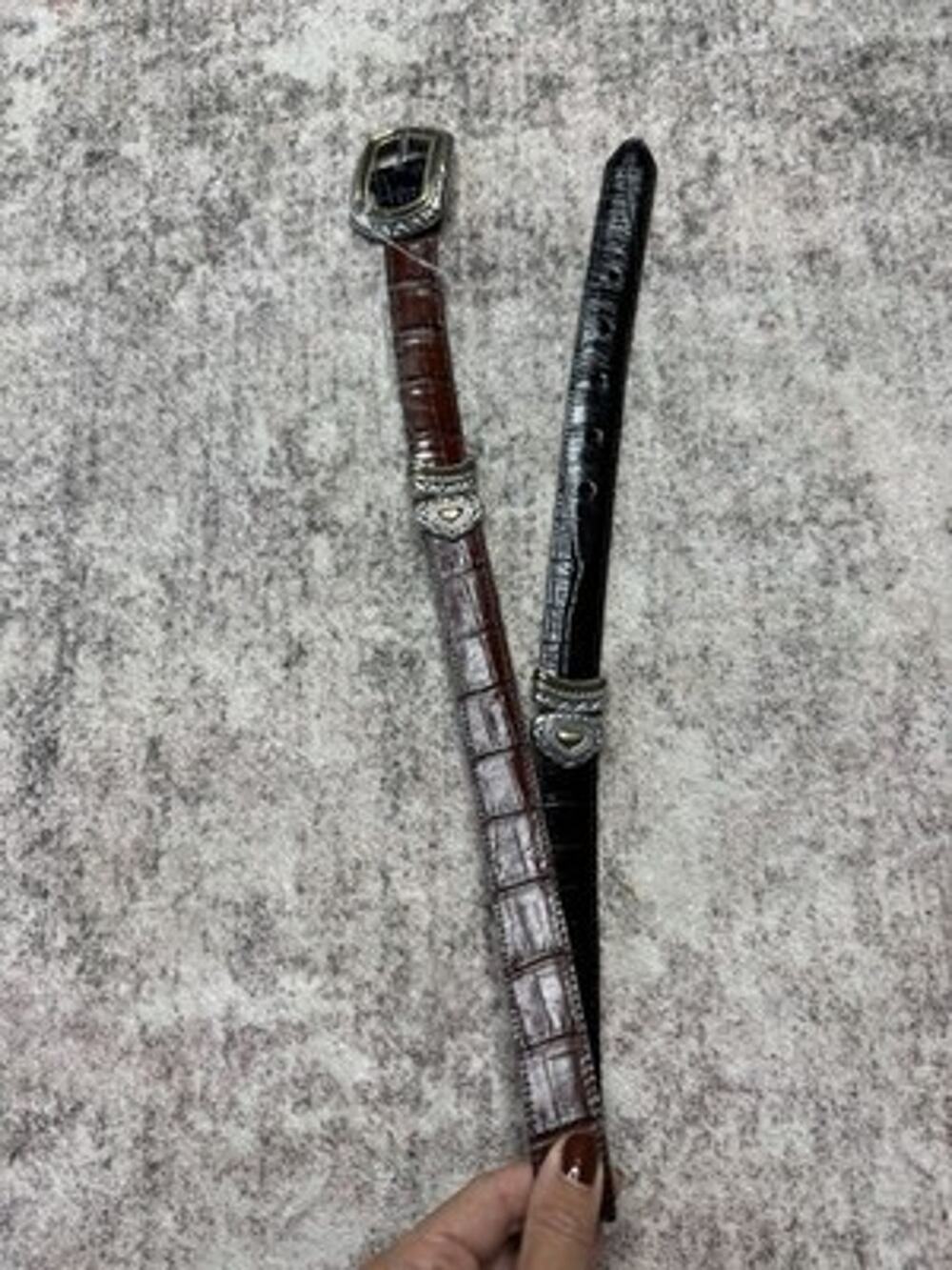 Brighton Vintage Reversible Black Brown Croc Embossed Belt Adjustable 30”